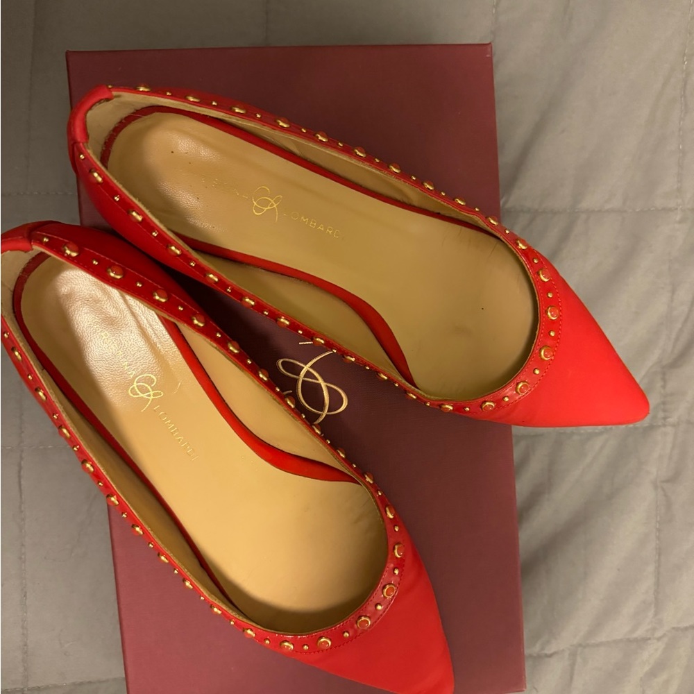 CHRISTINA LOMBARDI FLORENCE FLAT RED STUDDED SHOES